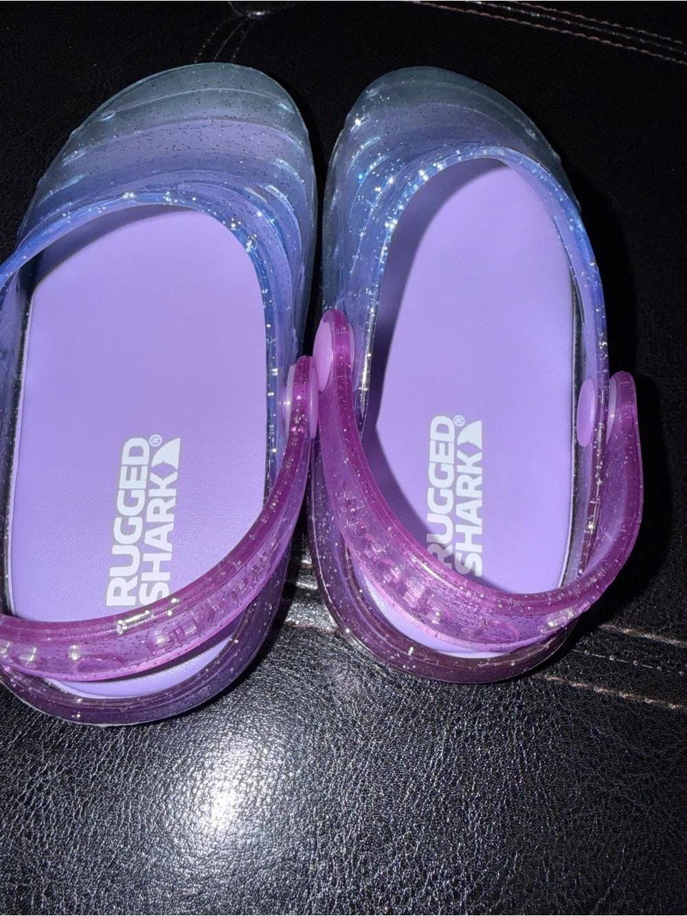 Rugged Shark Sparkle Ombre Kids Clogs with Pink Strap